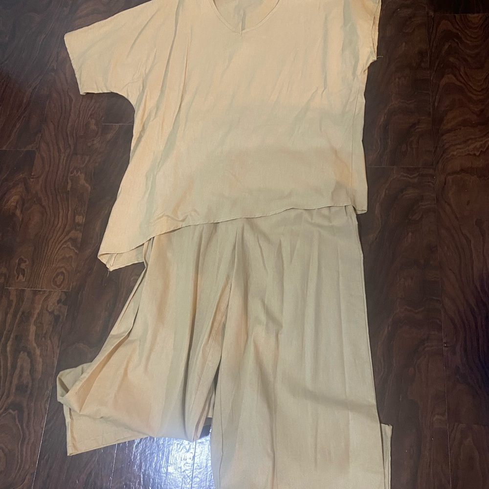 Cream Women's Pants set, fabric cotton